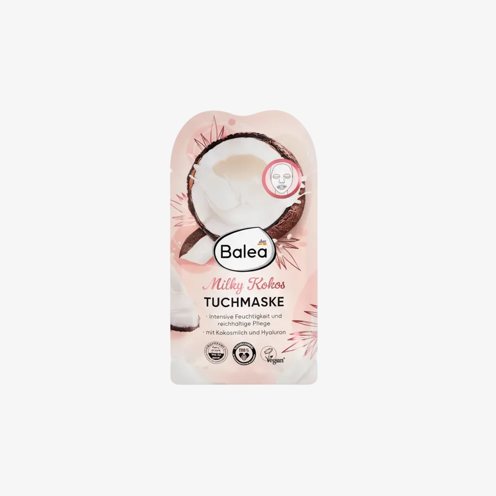 Balea Milky Kekos face mask packaging with coconut design