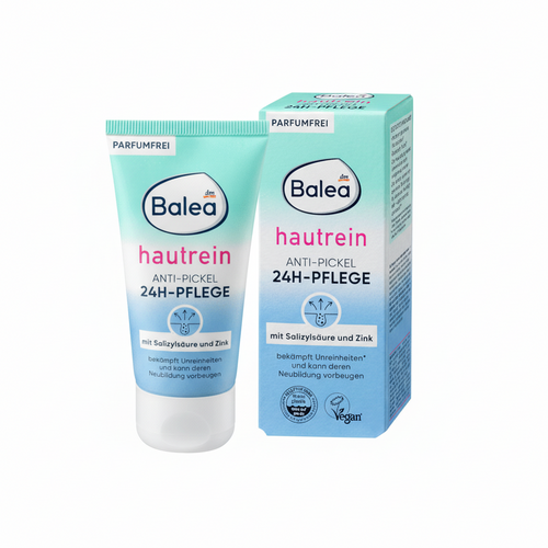 Balea Hautrein anti-pickel 24H-Pflege cream tube and packaging on a white background
