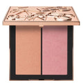 Makeup palette with two shades of blush on a white background